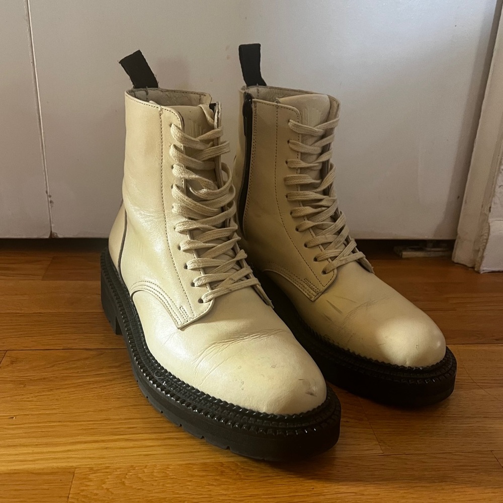 Charlotte Stone Cream Combat Boots